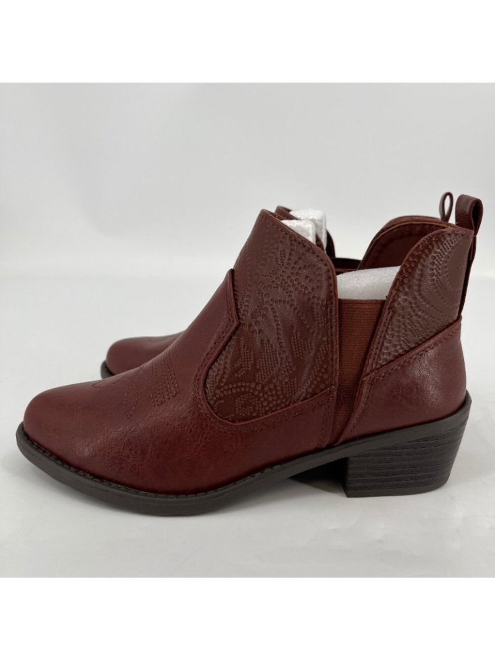 Easy Street Legend Western Ankle Boots Brown Size 7W Faux Leather Block Heel - Picture 3 of 16